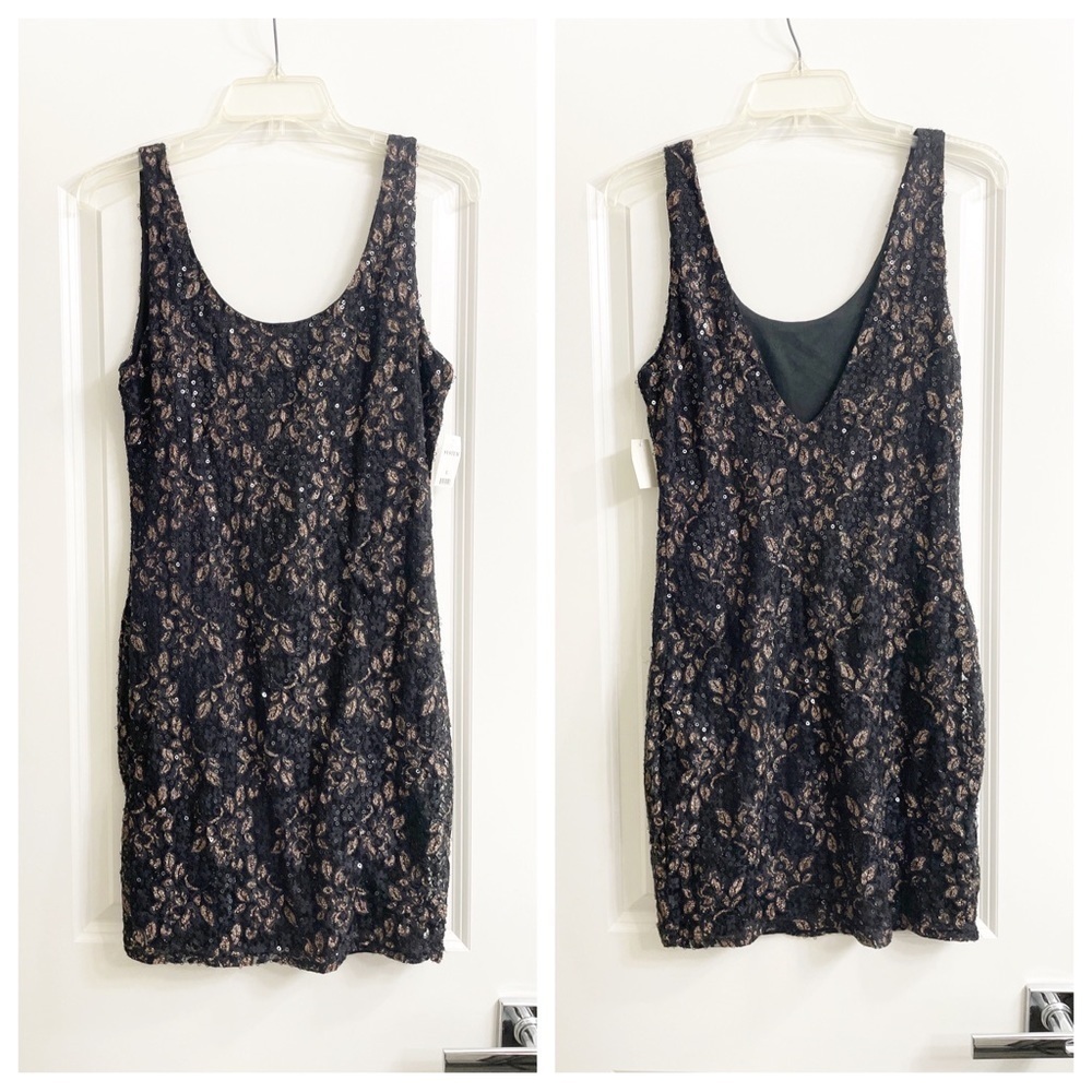 NEW Alythea black/gold sequin mini dress